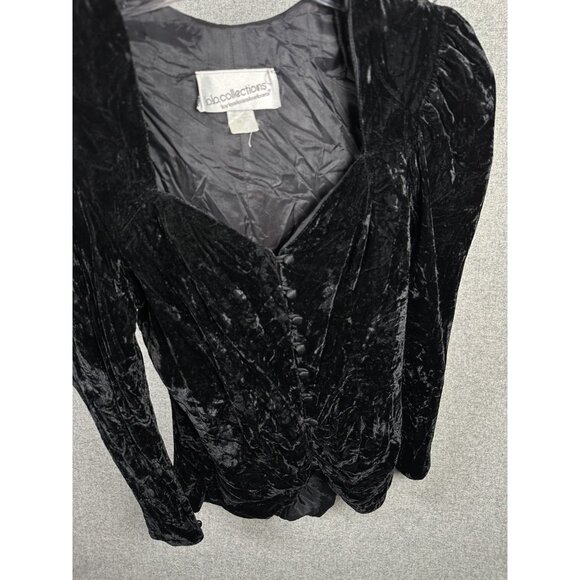 Vintage Size 12 Velvet Top Witchy Whimsygoth Black Long Sleeve Button Sweetheart - Picture 4 of 13